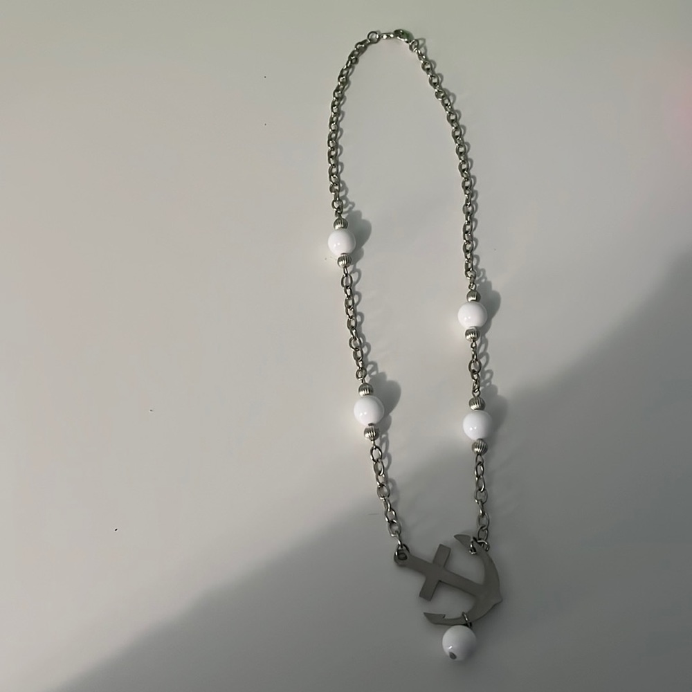anchor white and silver necklace